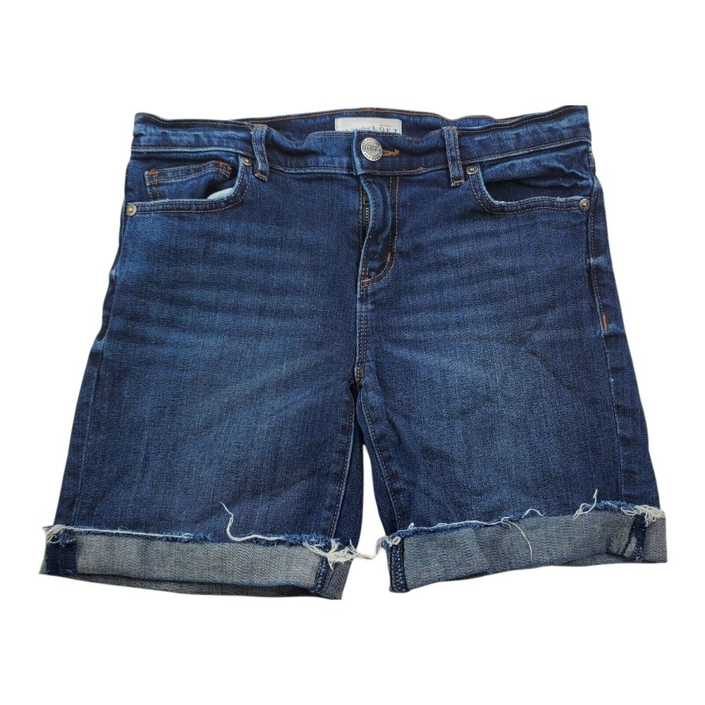 CC - Ann Taylor Loft Womens Shorts 0 Denim Jean Mid Rise Cut Off Dark Wash